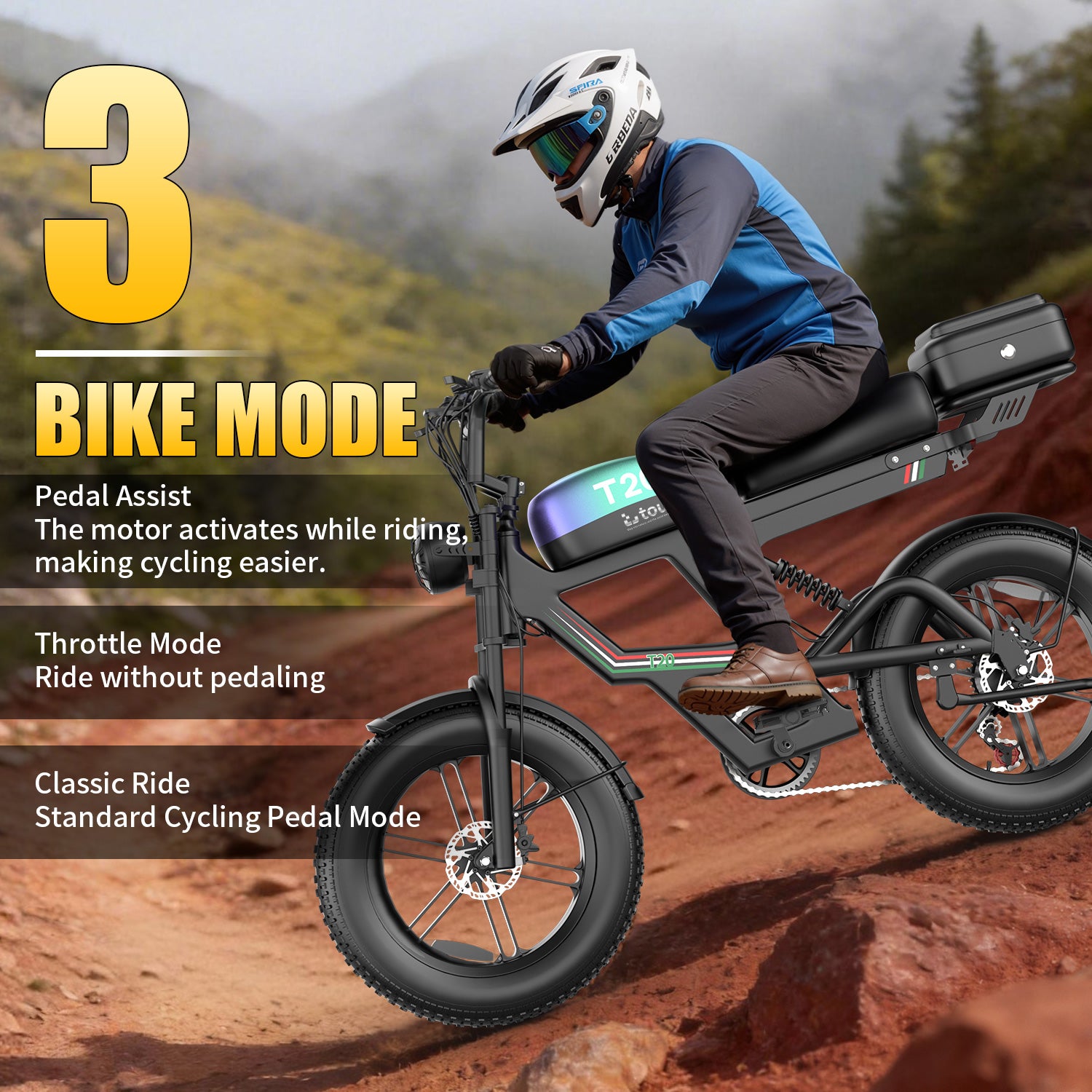 Tourii T20  retro electric motorcycle, fat tire, snow electric bicycle 20 inch