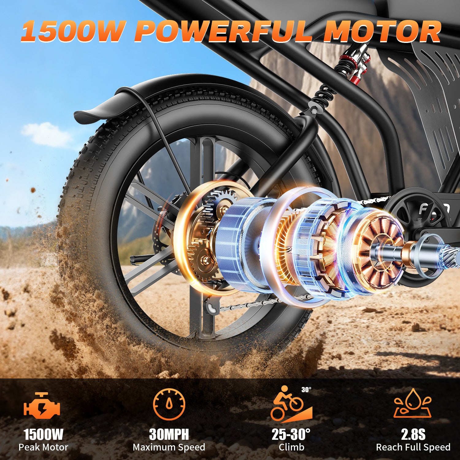 Tourii F30 20 inch adult electric bicycle, peak 1500W, LCD instrument all terrain off-road electric vehicle, suitable for mountains, snow, sand and highways
