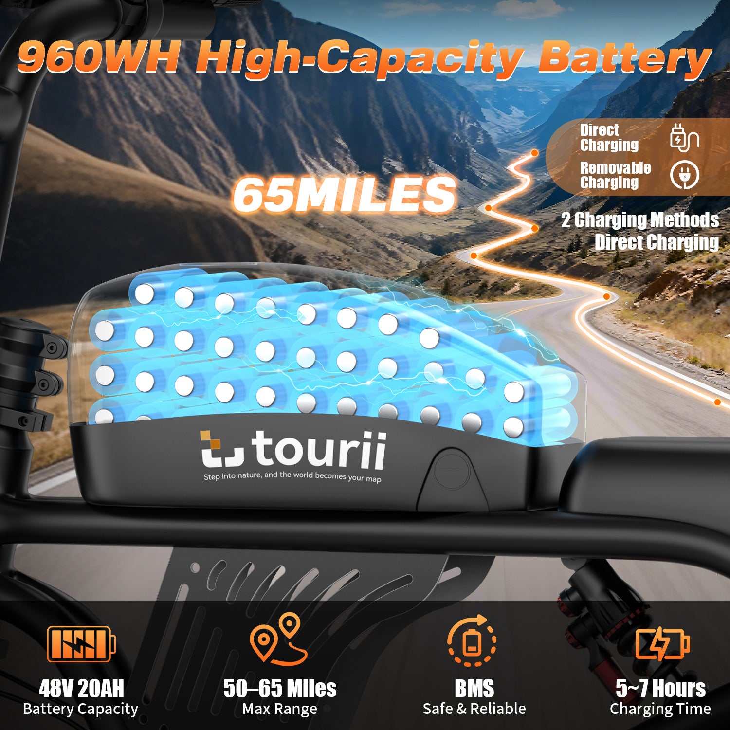 Tourii F30 20 inch adult electric bicycle, peak 1500W, LCD instrument all terrain off-road electric vehicle, suitable for mountains, snow, sand and highways