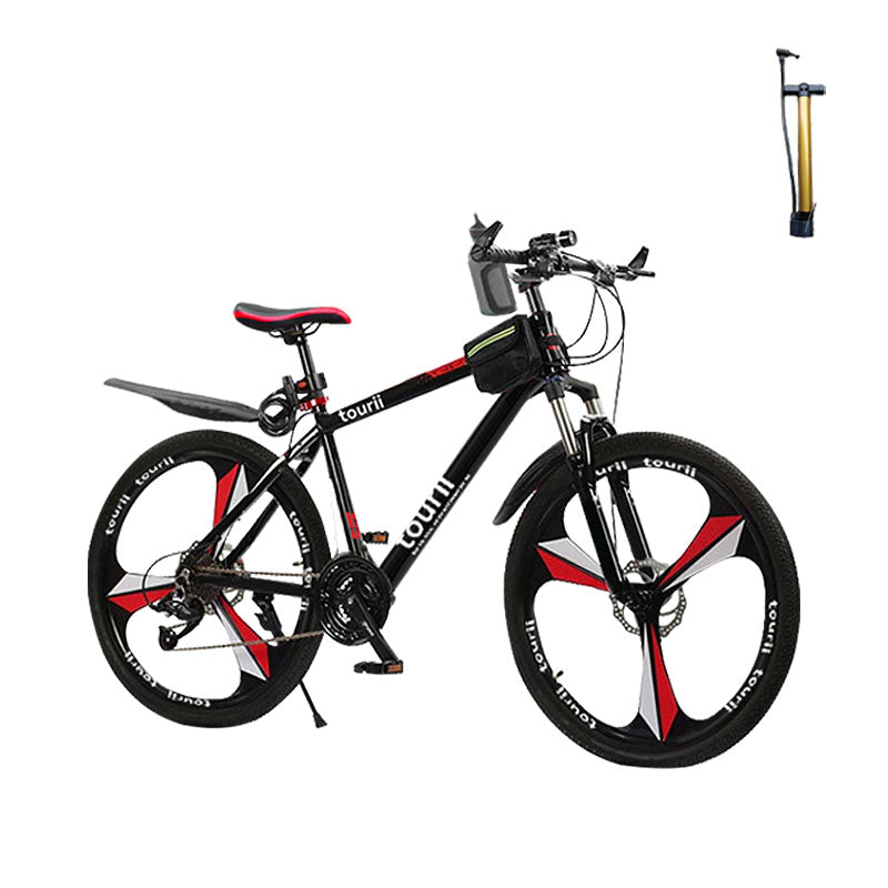 Tourii PXJB Mountain bike 18/20/22 inch 21 speed dual disc brake shift bike with headlights, suitable for children aged 8-12-15 (black and red)