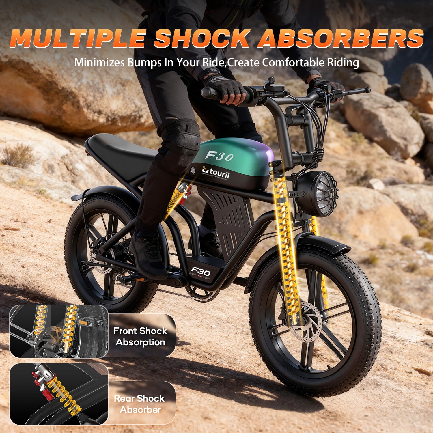 Tourii F30 20 inch adult electric bicycle, peak 1500W, LCD instrument all terrain off-road electric vehicle, suitable for mountains, snow, sand and highways