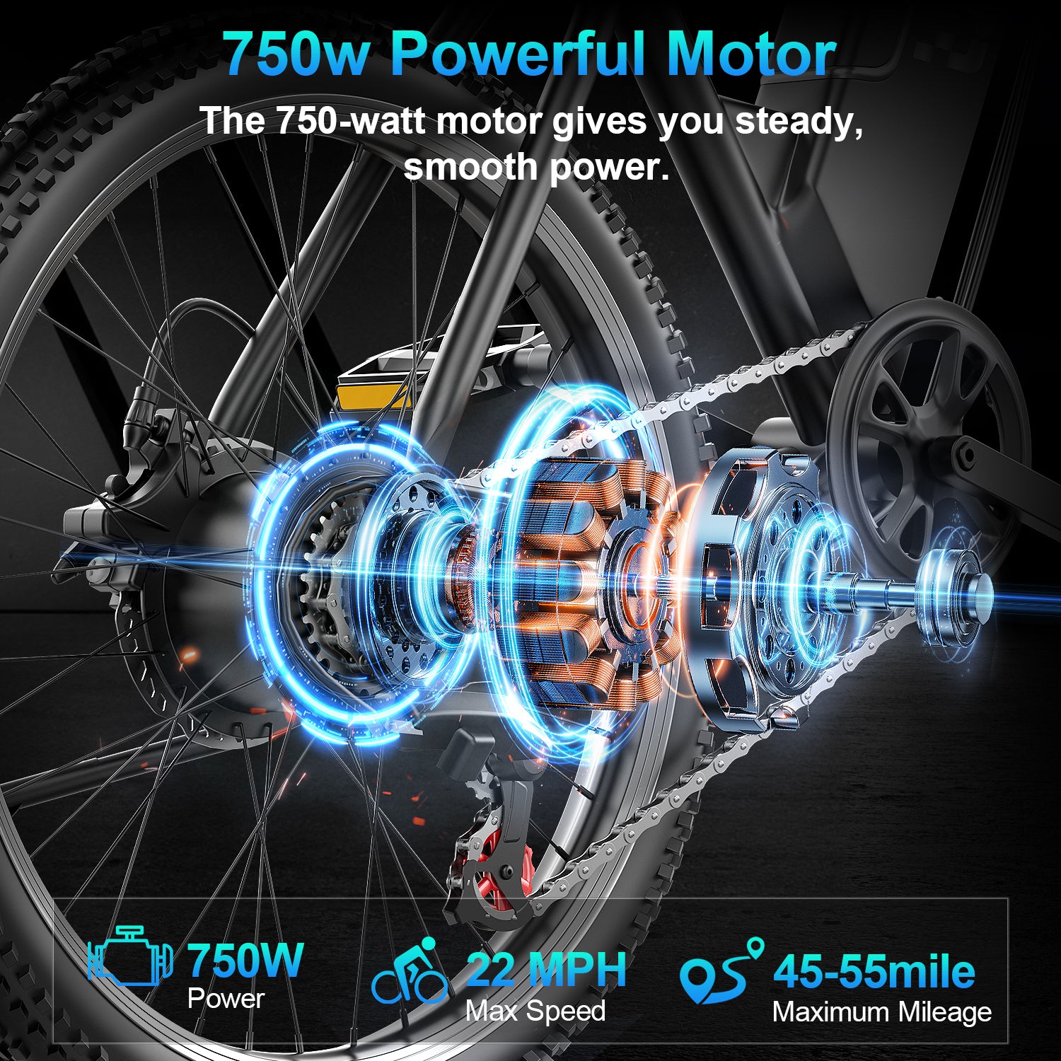 Tourii F26 Adult electric bike, electric mountain bike 1500W peak electric lightweight, 450Wh detachable battery, 25 mph 35 mph, 26 inch all terrain, 7-speed and front suspension