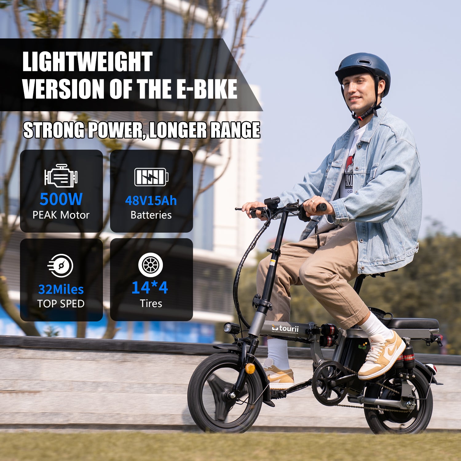 Tourii F12 Black 14 Inch Folding Electric Bicycle