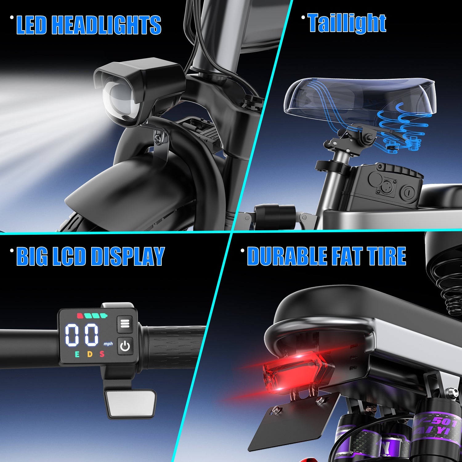 Tourii F12 Black 14 Inch Folding Electric Bicycle