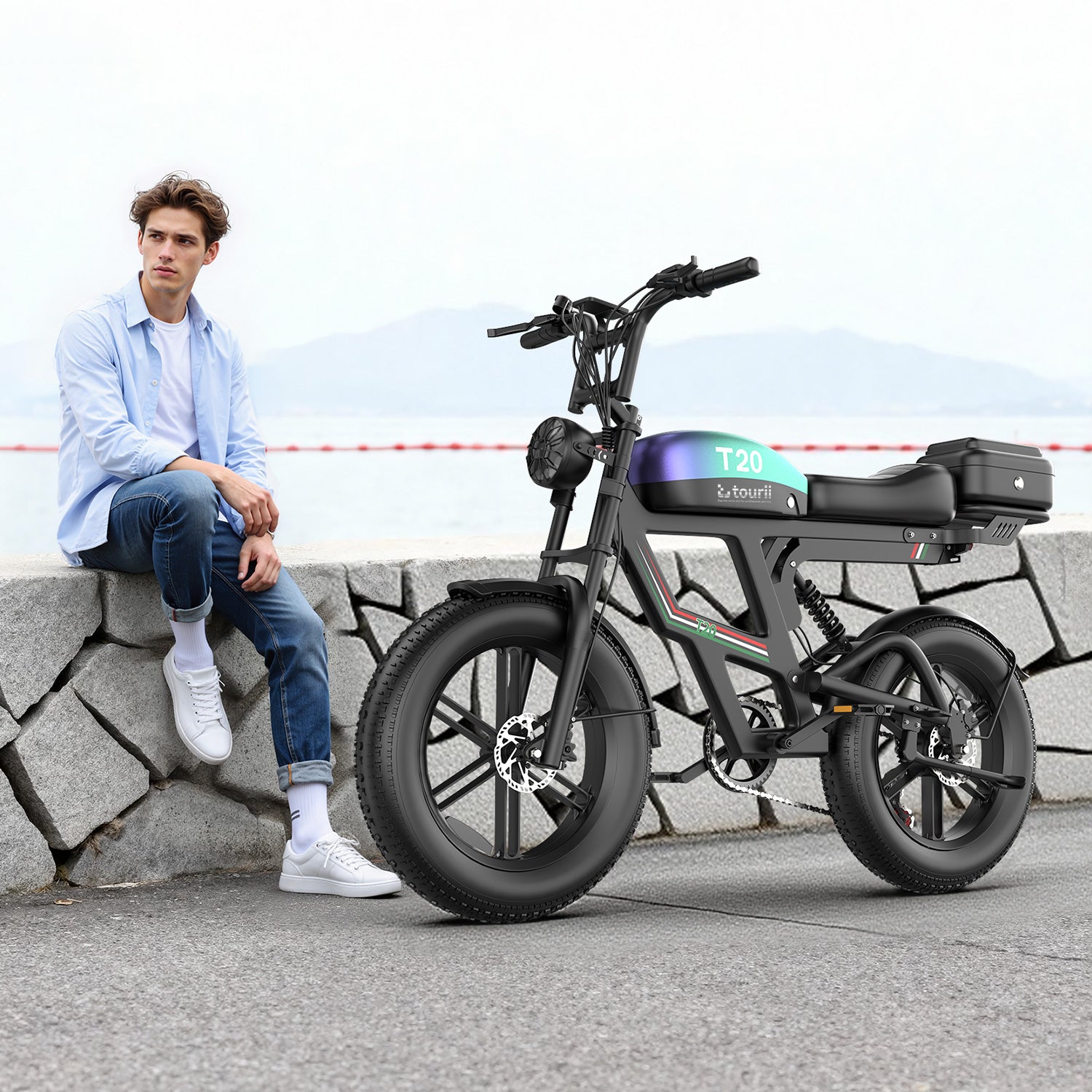 Tourii T20  retro electric motorcycle, fat tire, snow electric bicycle 20 inch