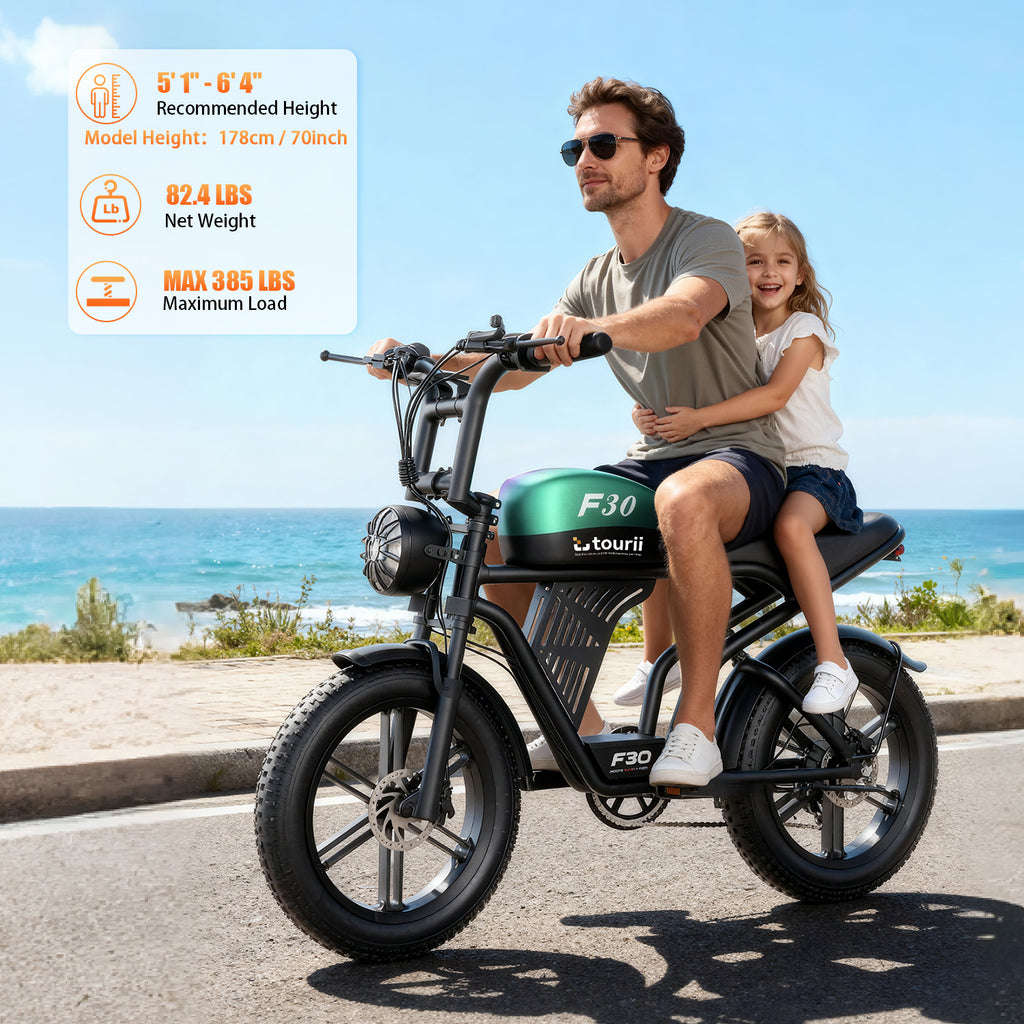 Tourii F30 20 inch adult electric bicycle, peak 1500W, LCD instrument all terrain off-road electric vehicle, suitable for mountains, snow, sand and highways