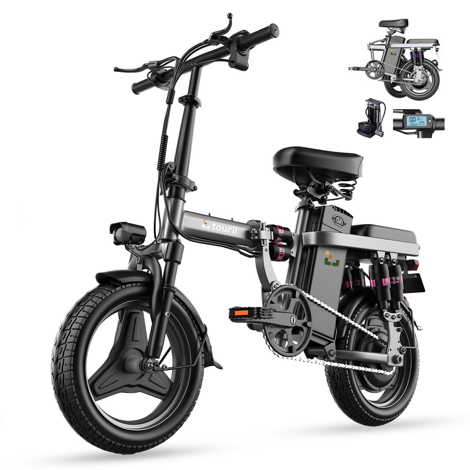 Tourii F12 Black 14 Inch Folding Electric Bicycle