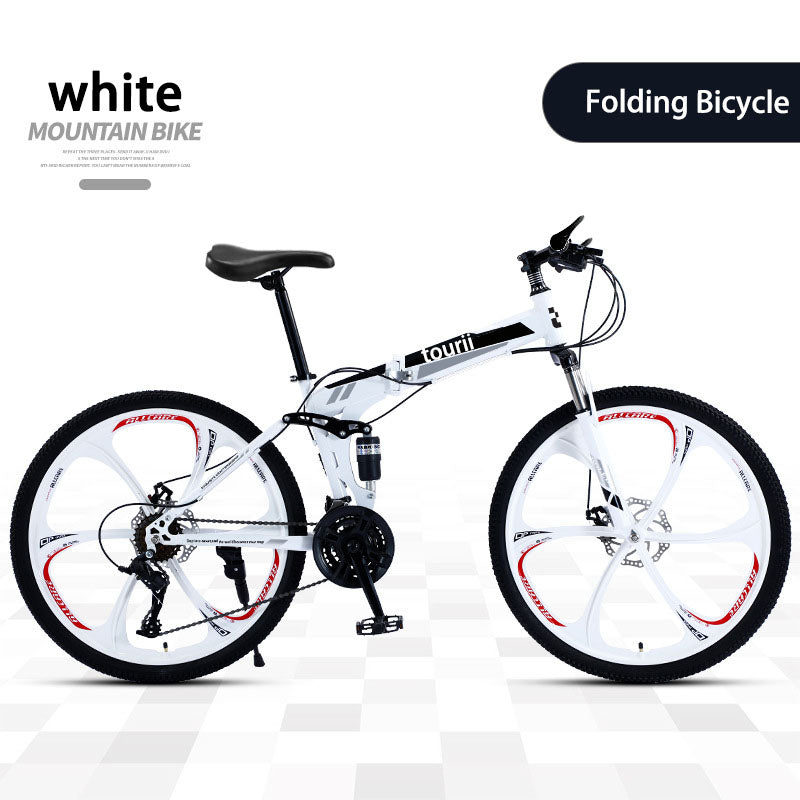 Tourii LH24/26 inch 24 speed folding mountain bike - high carbon steel frame, magnesium alloy integrated wheels, shock absorption function, suitable for both men and women
