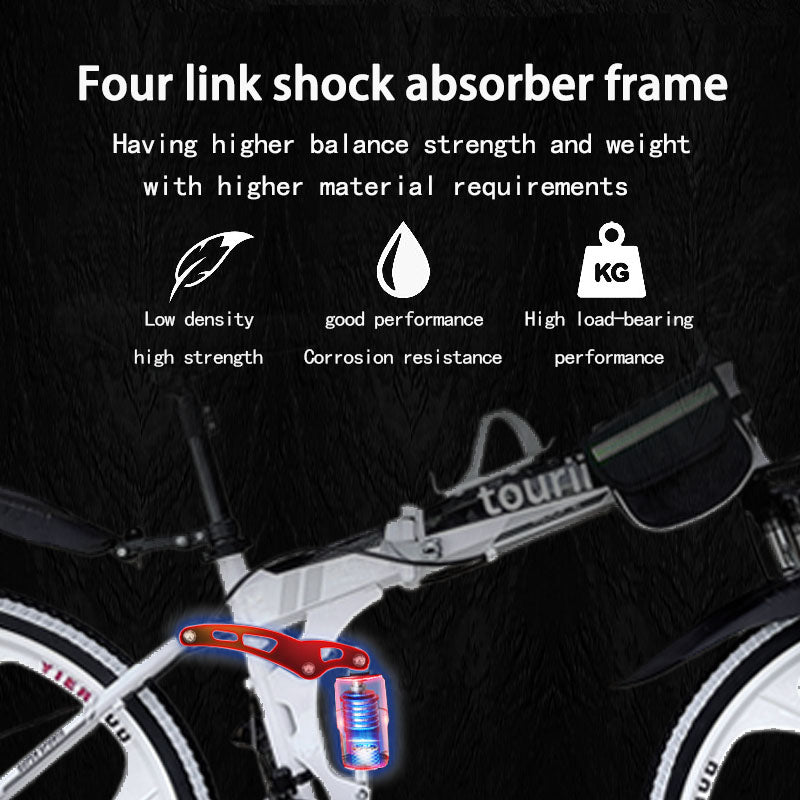 Tourii LH24/26 inch 24 speed folding mountain bike - high carbon steel frame, magnesium alloy integrated wheels, shock absorption function, suitable for both men and women