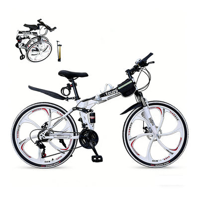 Tourii LH24/26 inch 24 speed folding mountain bike - high carbon steel frame, magnesium alloy integrated wheels, shock absorption function, suitable for both men and women